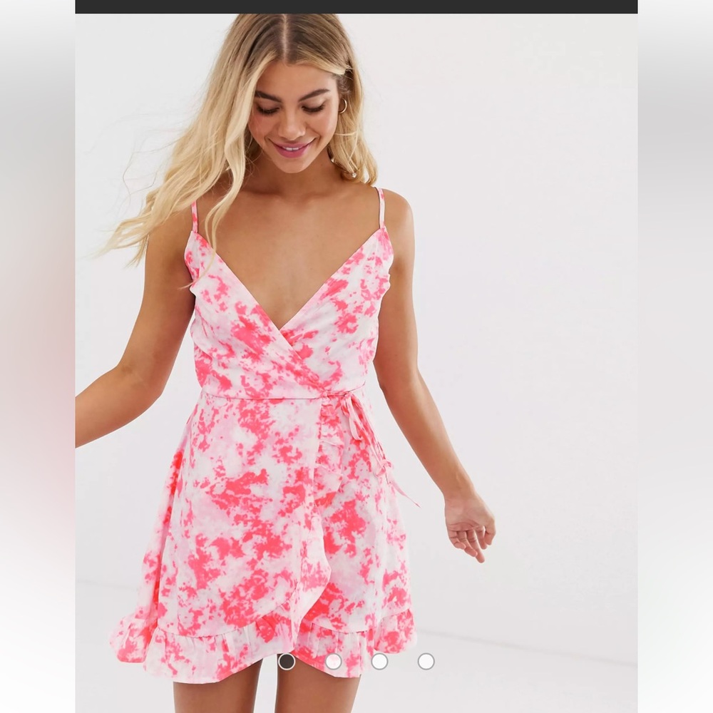 New look printed wrap dress in pink tie dye